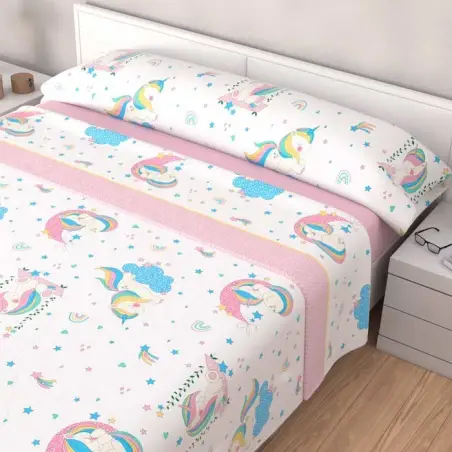 JUEGO DE SÁBANAS TÉRMICAS UNICORNIO CORALINA